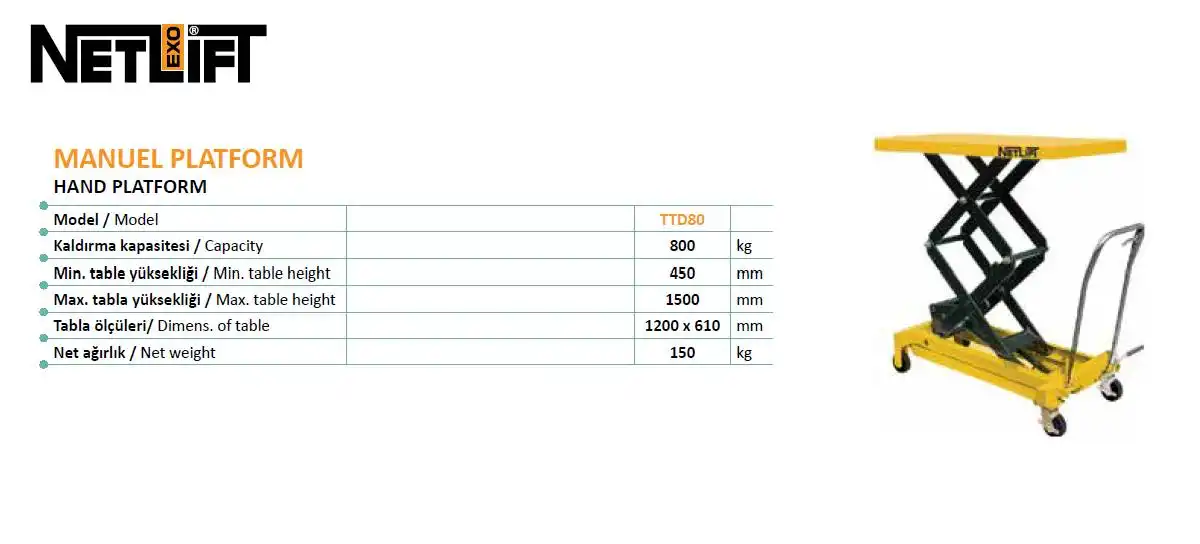 Netlift Çift Makas Platform EXO TTD 80 - Tuda Çelik Halat