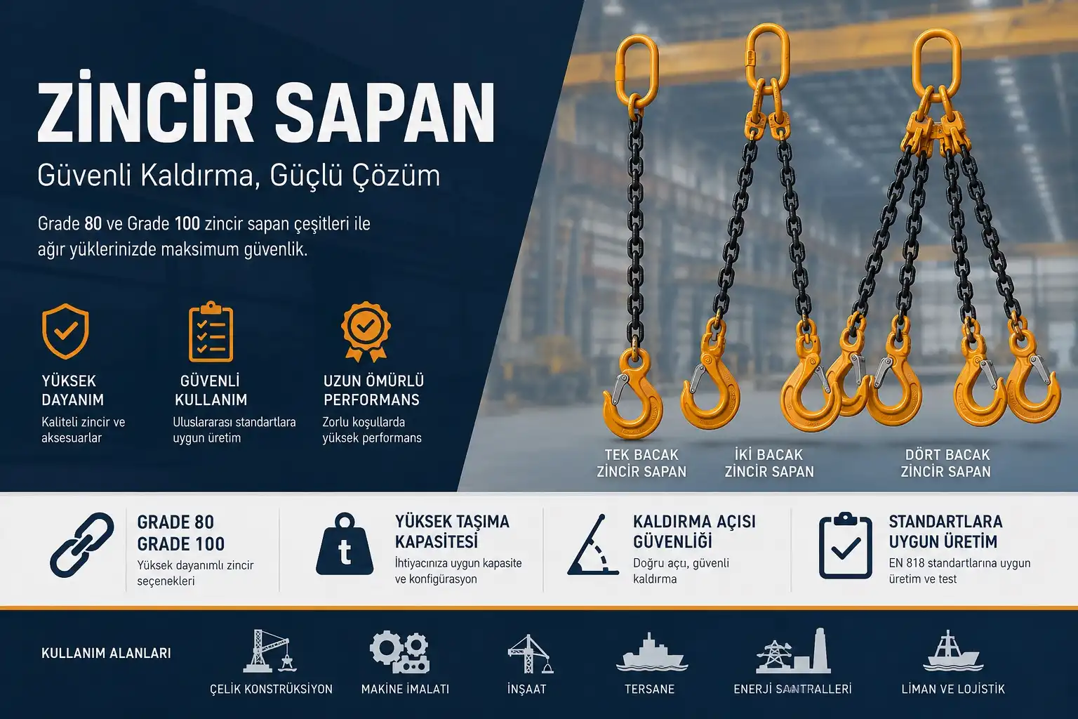 Zincir Sapan Grade 80 ve Grade 100 Zincir Sapan